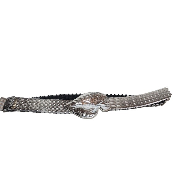 Vtg Belt Womens Elastic silvertone reptile scales 80s Boho Stretch 24- 32" waist - Picture 1 of 8